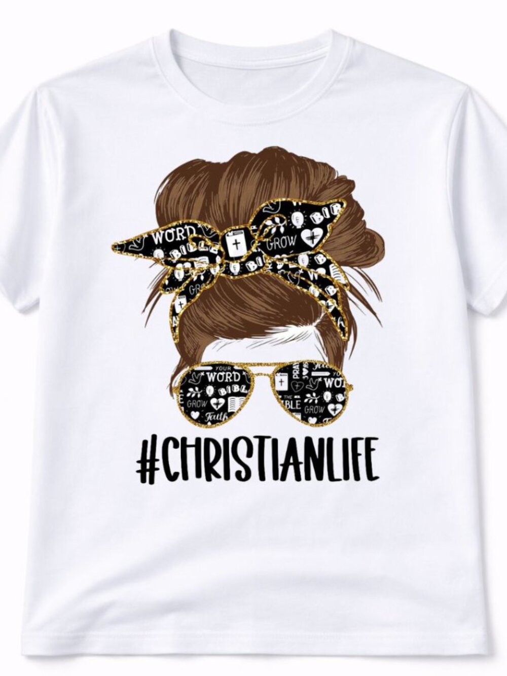Christian Life Messy Bun Graphic T Shirt Trendy Boutique Style Tee Women White